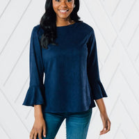 Faux Suede Flutter Sleeve Top (Two Colors)