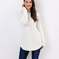 Winter White Cable Knit Round Hem Sweater