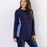 Navy Round Hem Color Block Sweater