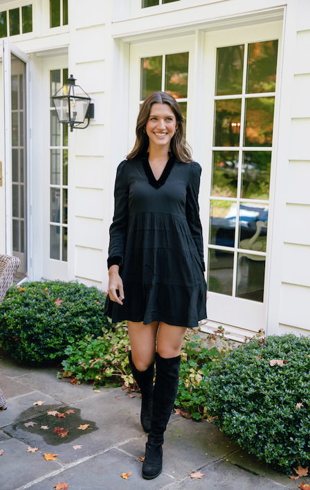 Black Tunic Flare Dress with Velvet Trim Sail to Sable