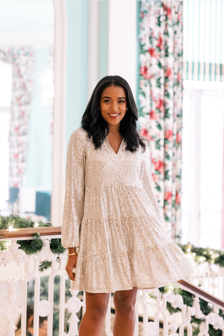 Silver white top sequin dress