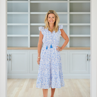 Floral Vine Print Flutter Sleeve Midi Dress