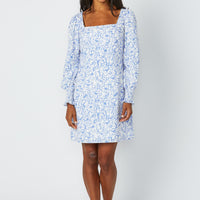 Floral Vine Print Square Neck Dress