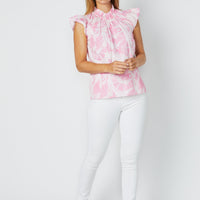 Pink CKB Print Flutter Sleeve Top