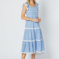 Floral Eyelet Smocked Midi Dress