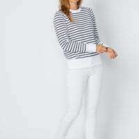 Navy & White Stripe Puff Sleeve Sweatshirt