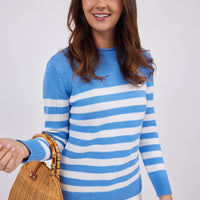 Hydrangea & Ivory Roll Neck Stripe Sweater