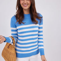 Hydrangea & Ivory Roll Neck Stripe Sweater