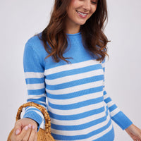 Hydrangea & Ivory Roll Neck Stripe Sweater