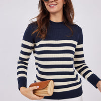 Navy & Ivory Roll Neck Stripe Sweater