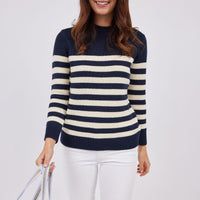 Navy & Ivory Roll Neck Stripe Sweater