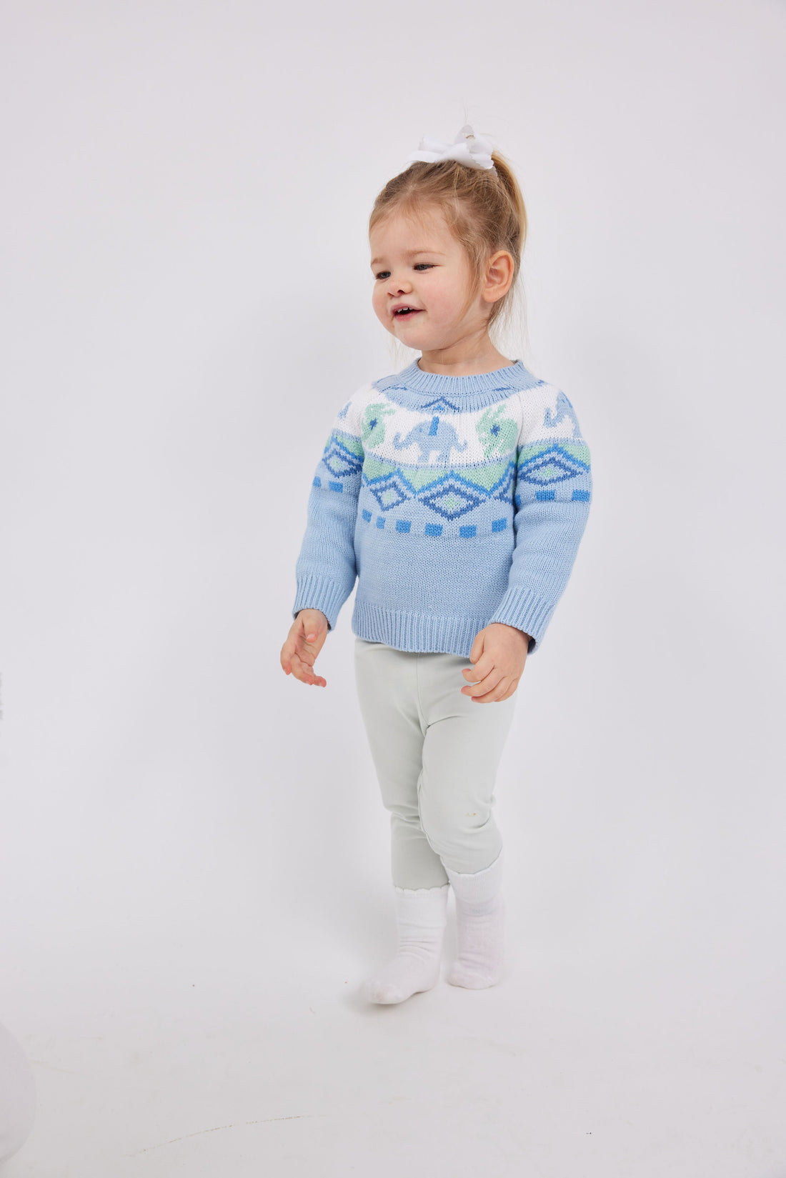 Ice Blue Bunny & Elephant Fair Isle Sweater