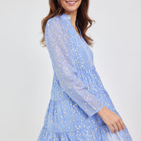 Hydrangea Lurex Long Sleeve Tunic Flare Dress