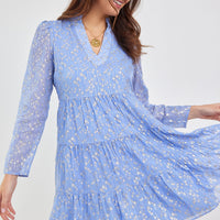 Hydrangea Lurex Long Sleeve Tunic Flare Dress