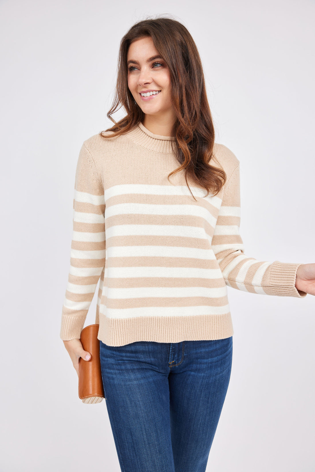 Camel Roll Neck Stripe Sweater