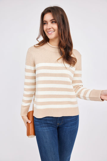 Camel Roll Neck Stripe Sweater