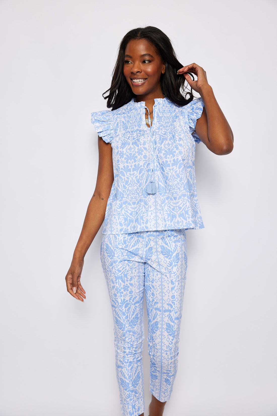 Hydrangea Tropical Print Flutter Sleeve Top