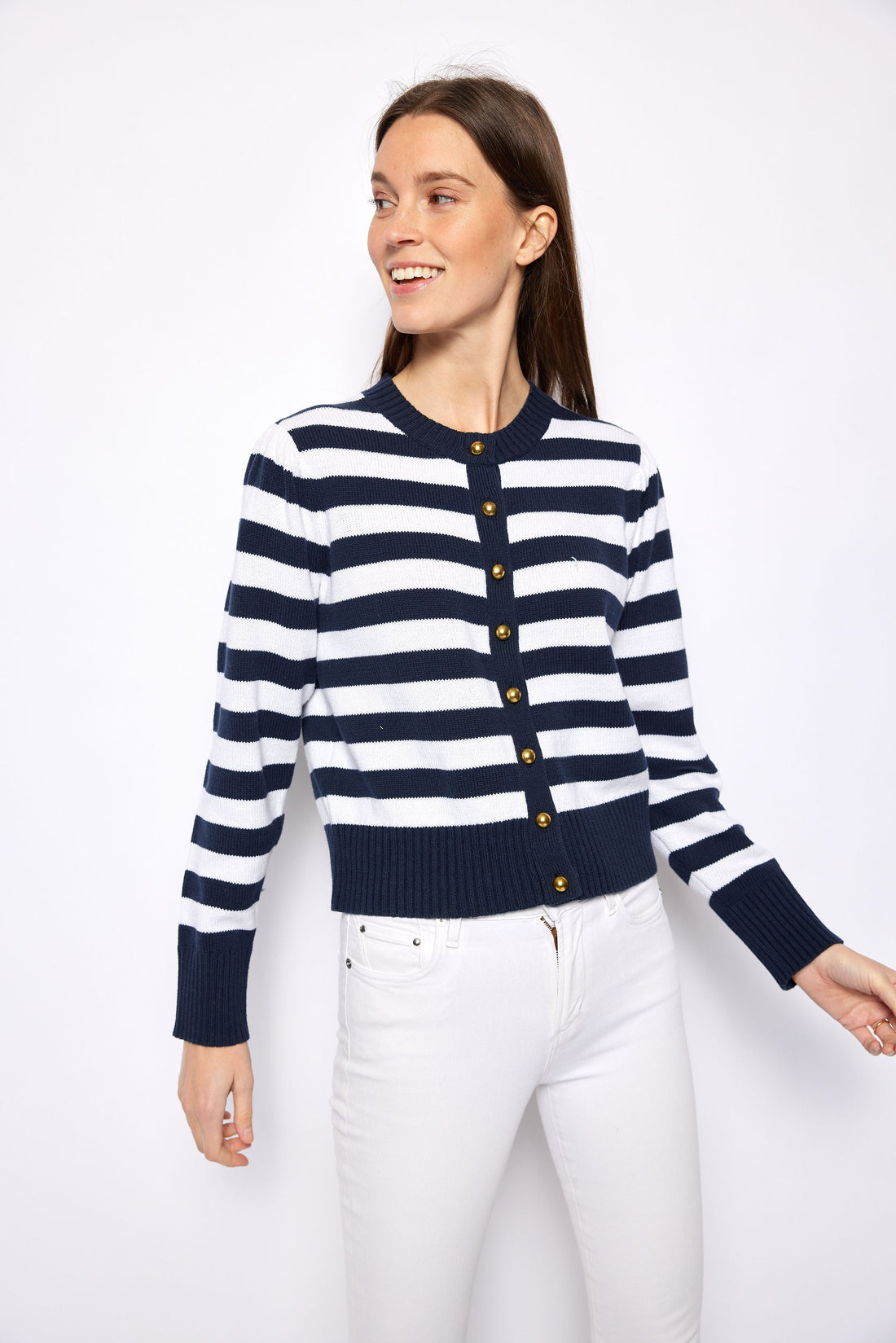 Navy & White Stripe Cardigan