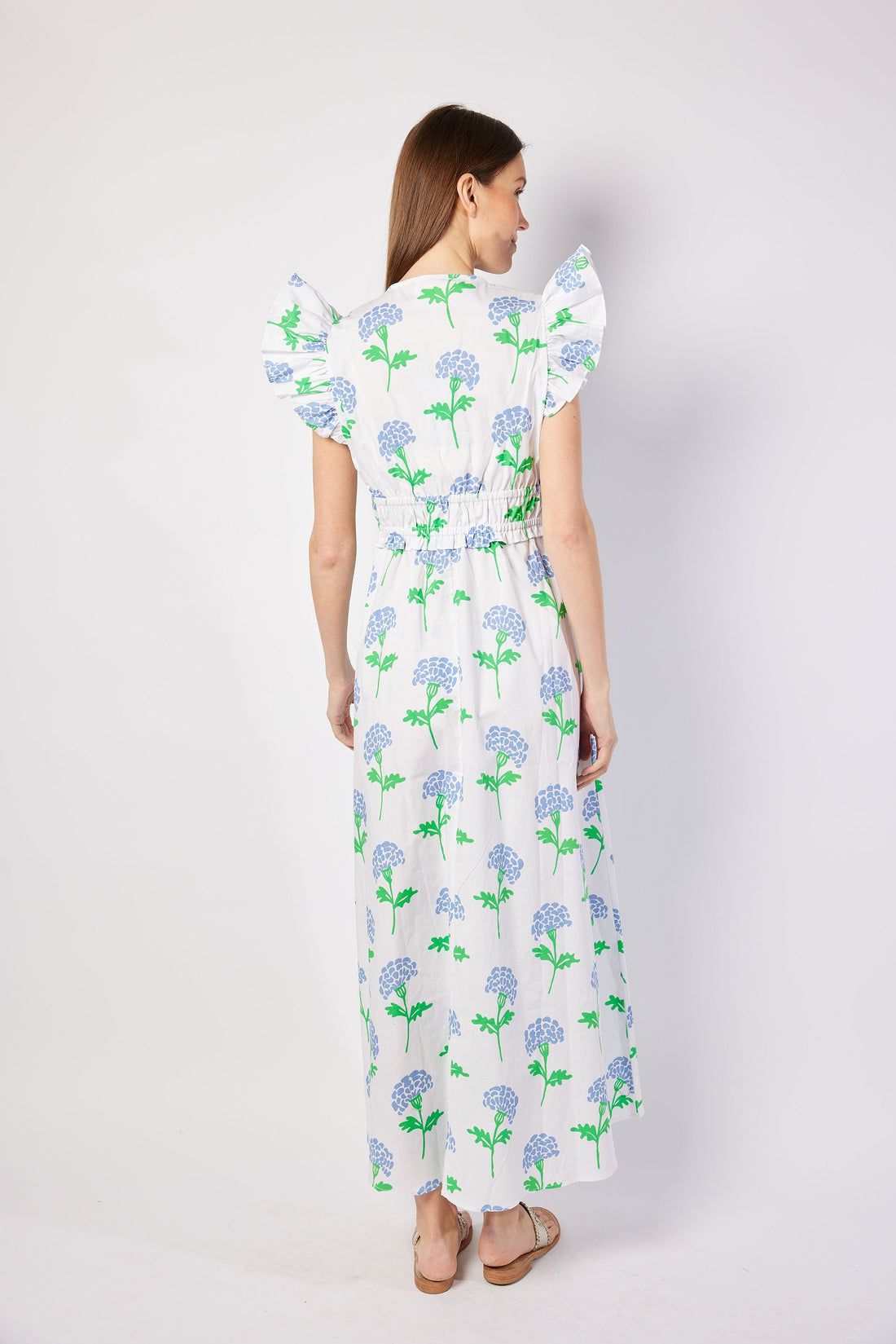 Sail to Sable Hydrangea Block Print V-Neck Flutter Sleeve Maxi Dress HYNDRAGEA Block Print / S / SU25STW08 Sail to Sable Hydrangea Block Print V-Neck Flutter Sleeve Maxi Dress HYNDRAGEA Block Print / S / SU25STW08