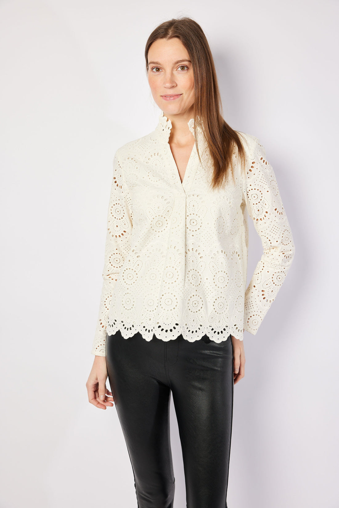 Ivory Eyelet Scalloped Hem Top