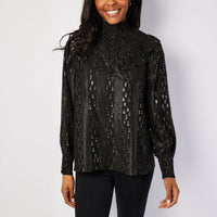 Black & Gold Lurex Smocked Neck Top