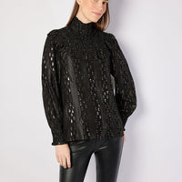 Black & Gold Lurex Smocked Neck Top
