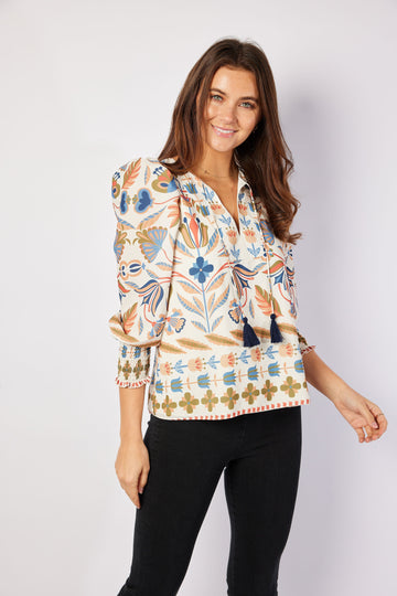 Geo Floral Tassel Front Top