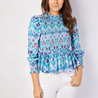 Aztec Ikat Smocked Peplum Top