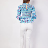 Aztec Ikat Smocked Peplum Top