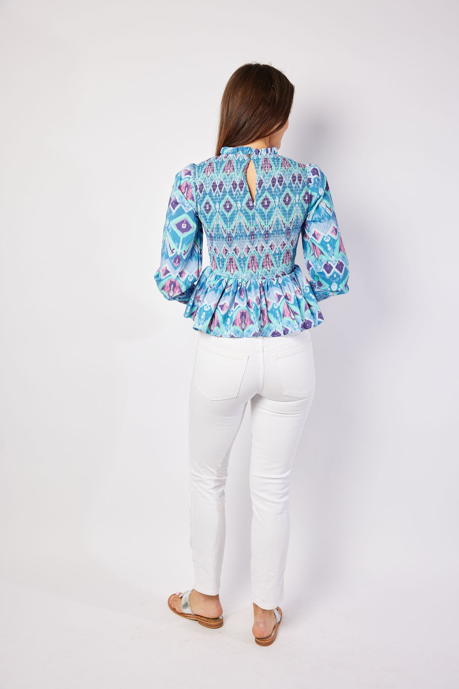 Aztec Ikat Smocked Peplum Top