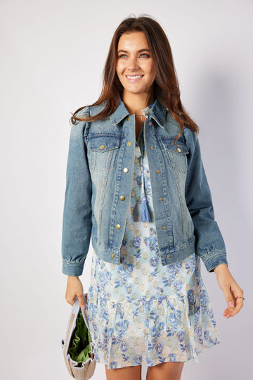 Blue Wash Puff Sleeve Denim Jacket