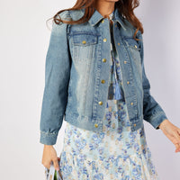 Blue Wash Puff Sleeve Denim Jacket