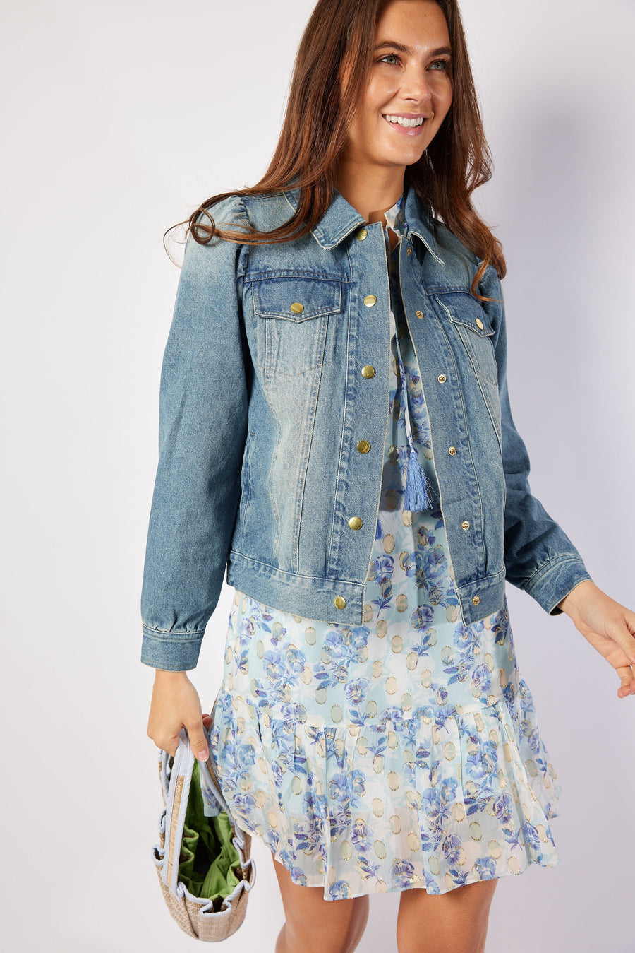 Blue Wash Puff Sleeve Denim Jacket