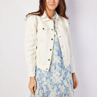 White Denim Puff Sleeve Jacket