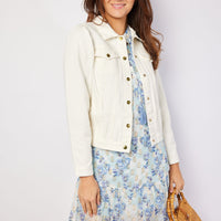 White Denim Puff Sleeve Jacket