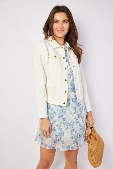 White Denim Puff Sleeve Jacket