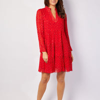 Red Lurex Long Sleeve Tunic Flare Dress
