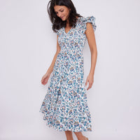 French Floral V-Neck Smocked Midi Dress