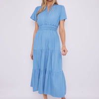 Chambray Cinched Waist Midi Dress