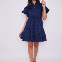 Navy Scalloped Edge Shirt Dress