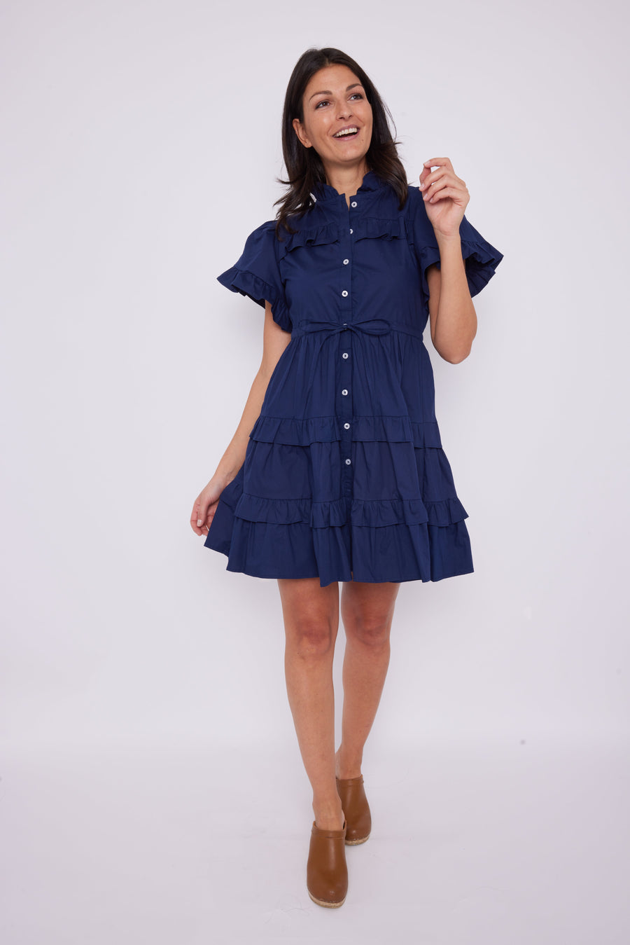 Navy Scalloped Edge Shirt Dress