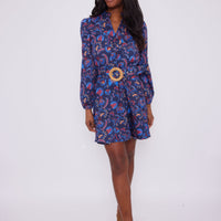 Aztec Floral Belted Long Sleeve Tunic Dress