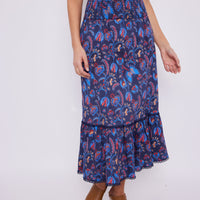 Aztec Floral Smocked Waist Midi Skirt