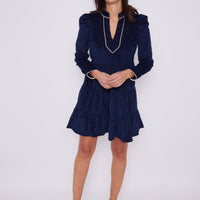 Navy Corduroy Long Sleeve Tunic Flare Dress