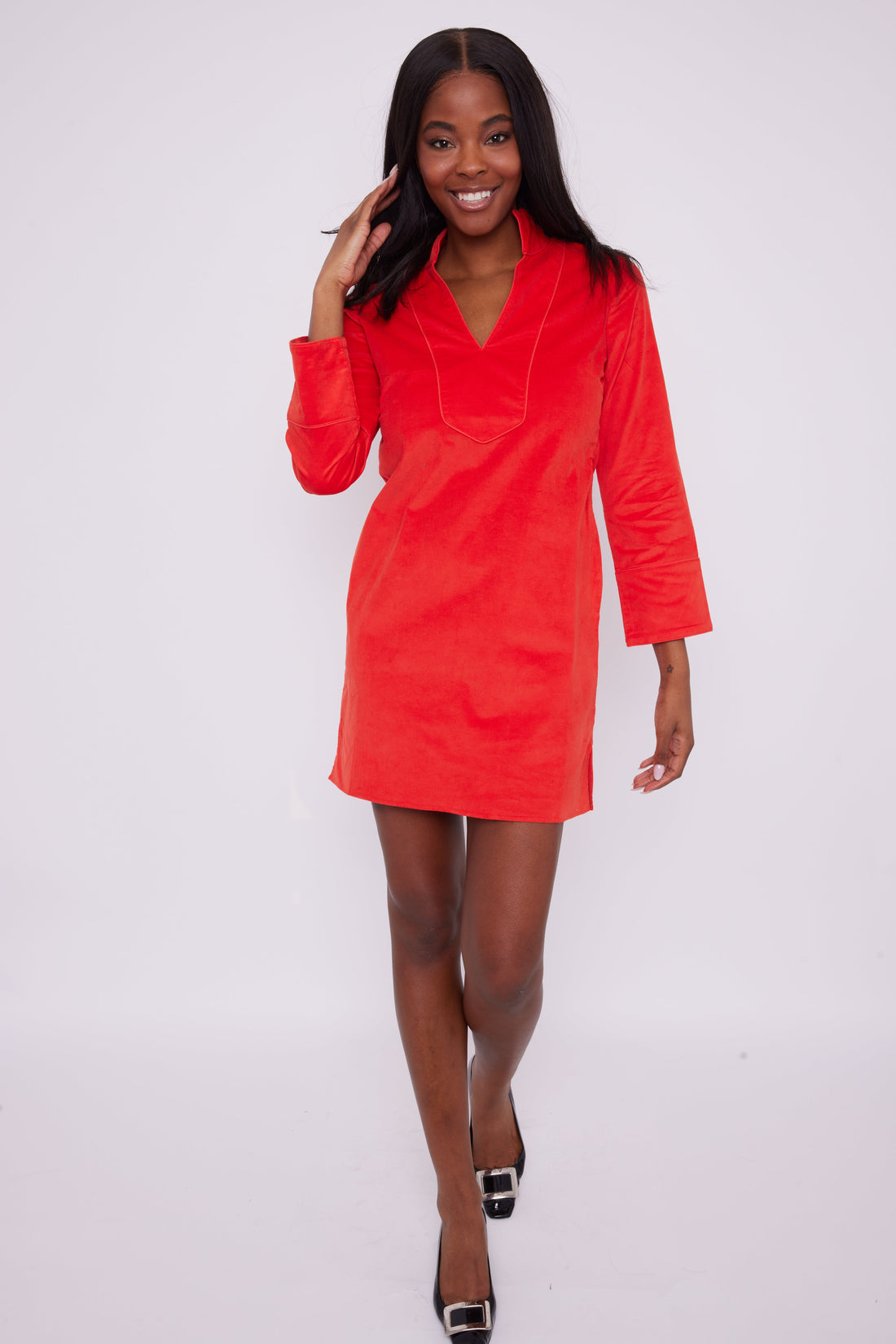 Red Corduroy Long Sleeve Classic Tunic