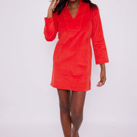 Red Corduroy Long Sleeve Classic Tunic