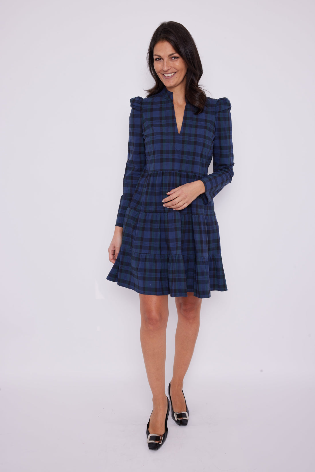 Blackwatch Tartan Long Sleeve Tunic Flare Dress