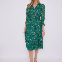 Hunter Green Smocked Waist Midi Dress