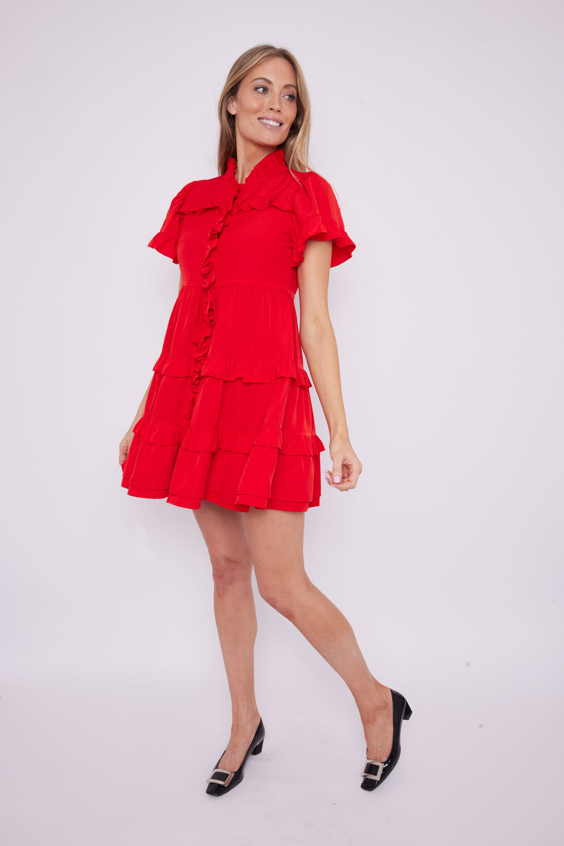 Red Scalloped Edge Shirt Dress