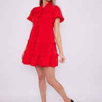 Red Scalloped Edge Shirt Dress